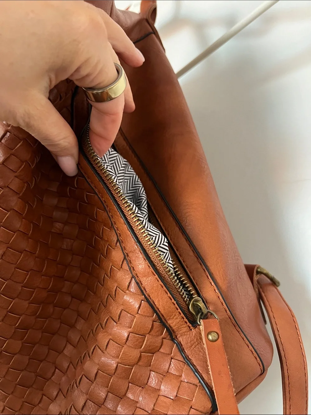 Woven Vegan Leather Backpack